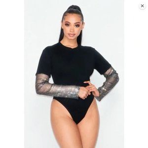 Diamond Bling Body Suit - Black - Size Small - NWOT